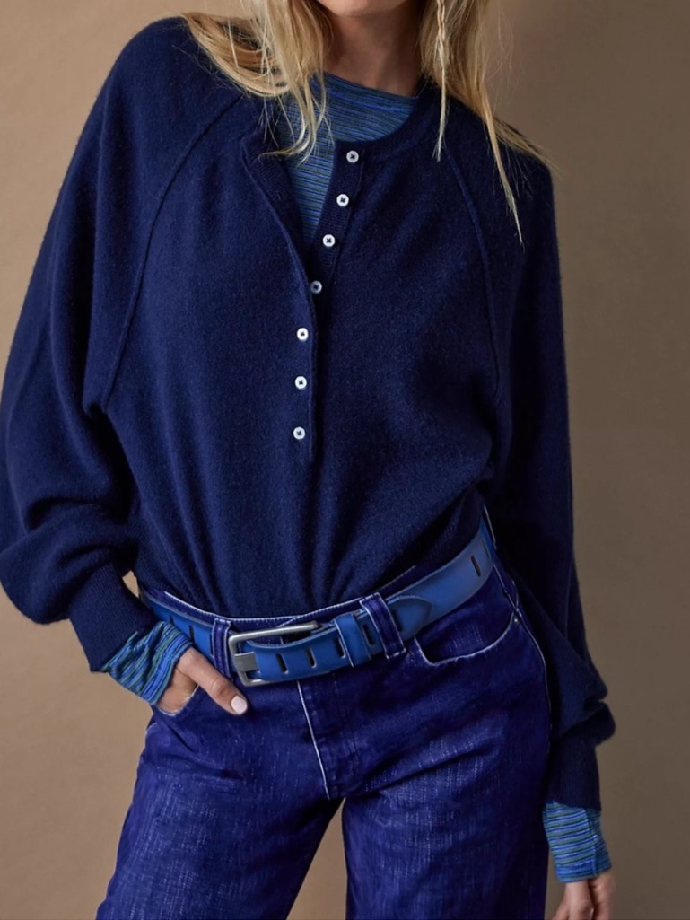 Fp Porta Cashmere Henley Sweater In Shark Navy Blue